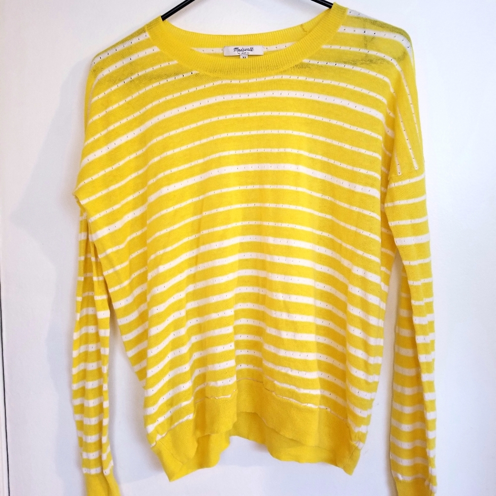 Madewell open knit yellow & white sweater